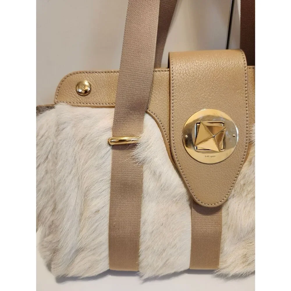 Kate Spade New York Faux Fur Shearling/Cream Leather Satchel Shoulder Bag $498